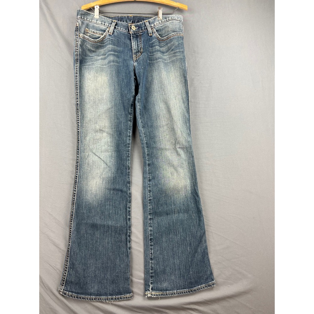 Gap Jeans Womens 8 Ultra Low Rise Blue Flare Denim Y2K Frayed Hem Good